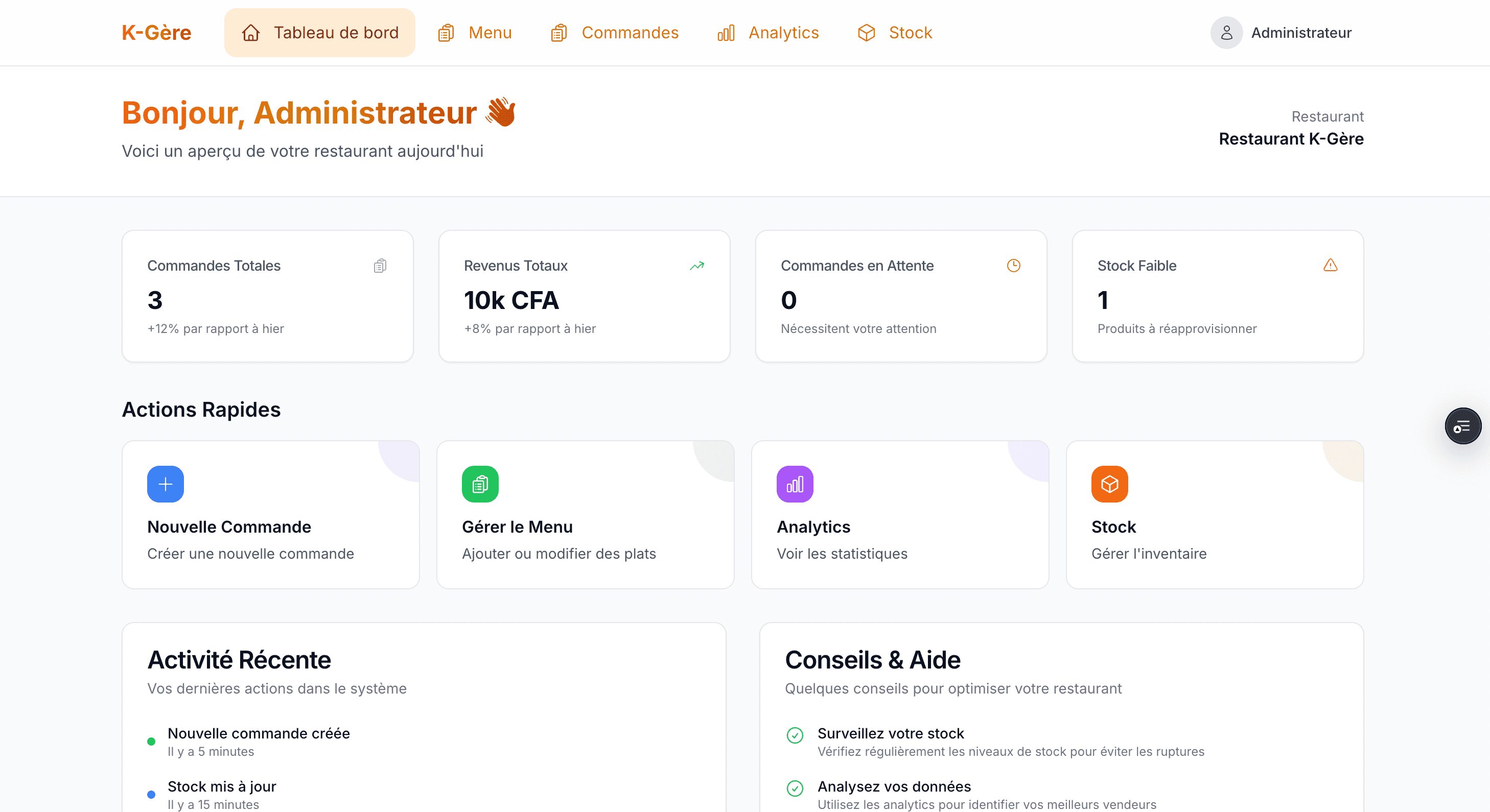 Restaurant Management (PWA) project screenshot